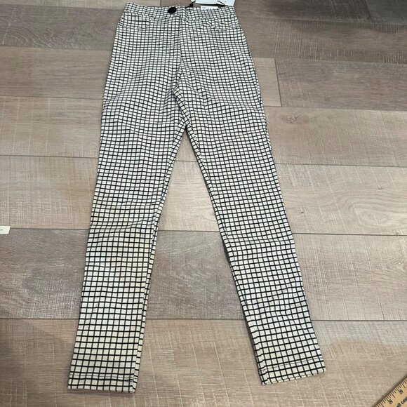ZARA WOMENS HIGH RISE LEGGINGS NEW XS BLACK WHITE PLAID - Picture 1 of 10